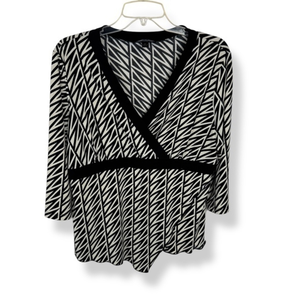AB Studio Wrap Top Womens Size XL Black White Geometric Y2K Mod Retro USA‎ Made